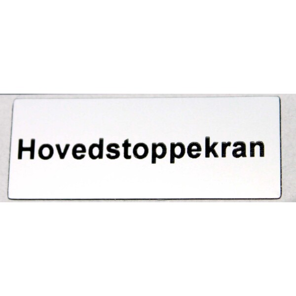 48x19 hvitt skilt m/lim hovedstoppekran, 5 stk. pr. pakke