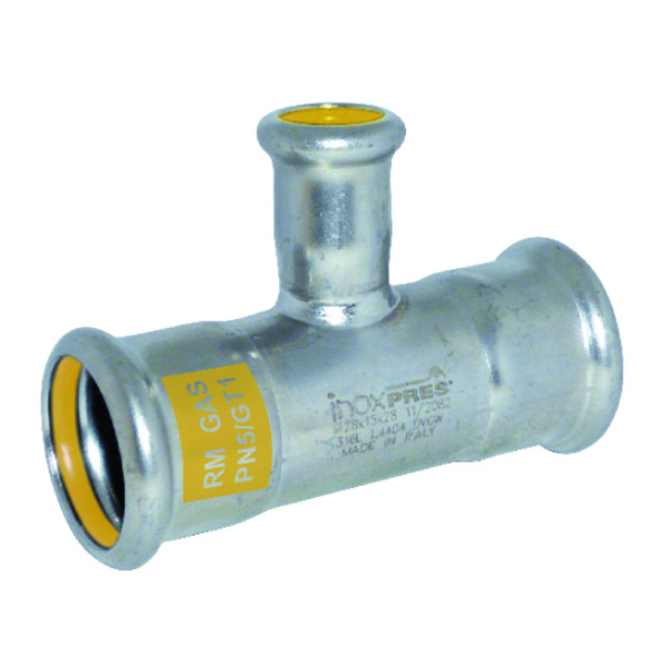 28x22x28 mm Inoxpres GAS  T-rør, m/reduksjon i avstikker