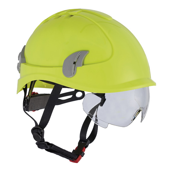 Alpinworker vernehjelm ventilasjonshull, gul m/brille 6-punktsoppheng