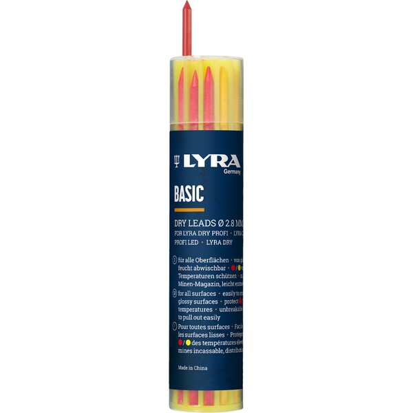Lyra reservestift dry basic, rød/gul/grafitt pk a 12 stifter