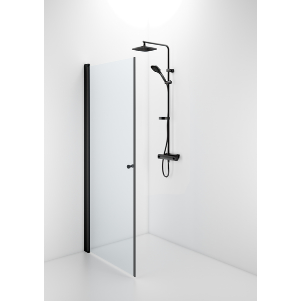 Space rett dusjdør, 650x2000 mm, sort/klart glass