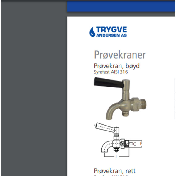 1/4 prøvekran bøyd syrefast 316L