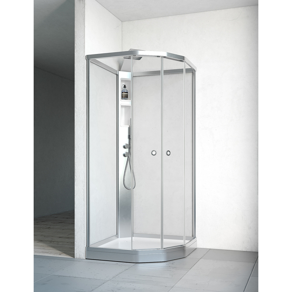 Flow bakvegg 910 x 910 mm, matt profil, klart glass