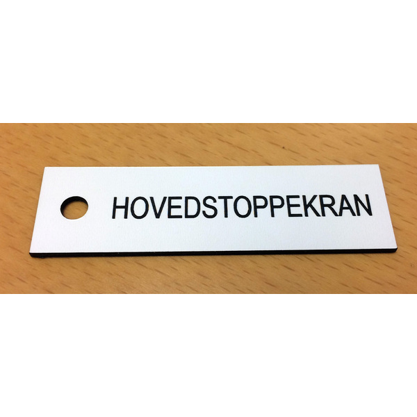 70x20 gravert skilt hovedstoppekran, 5 stk. pr. pakke