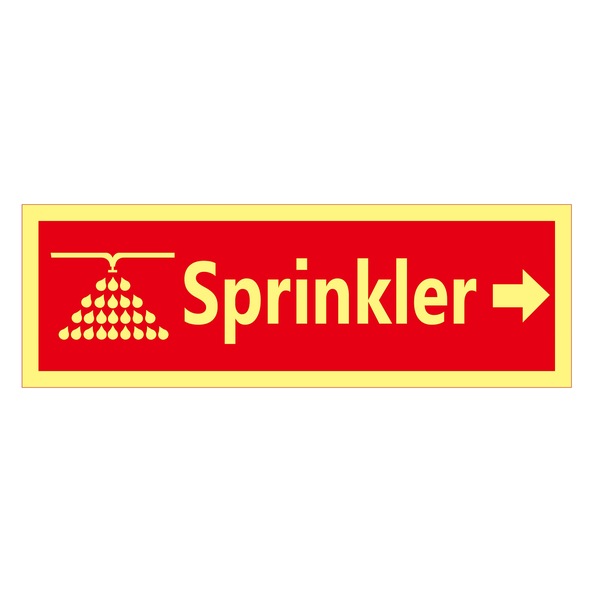 1904 Sprinklerskilt 300x100, sprinklerpil høyre