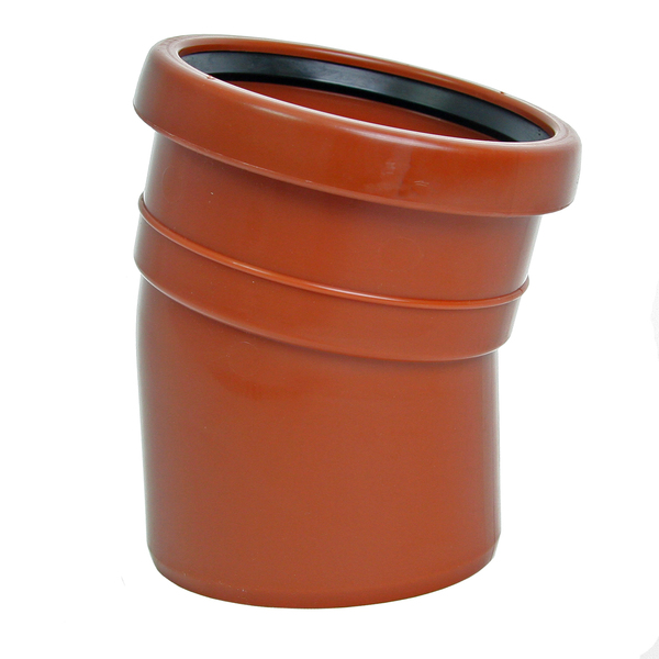 125 mm x 15° PP bend f/avløp, rødbrun
