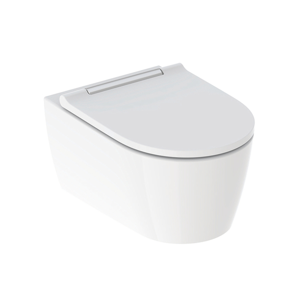 Geberit One veggskål m/sete, hvit deksel blank krom