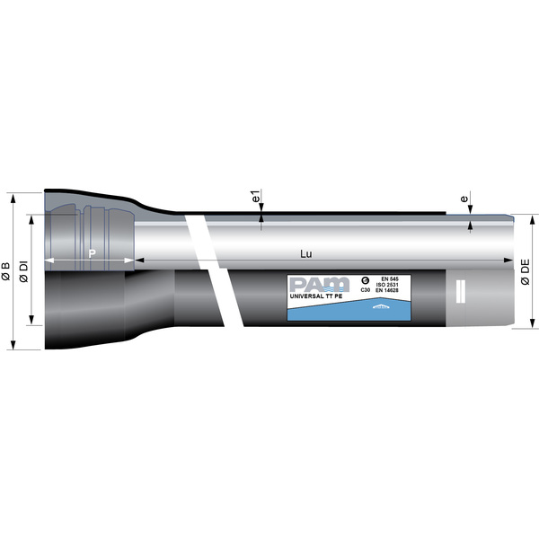 DN100 Tyton duktilt rør C-100 universal, PE-G 1,8 mm