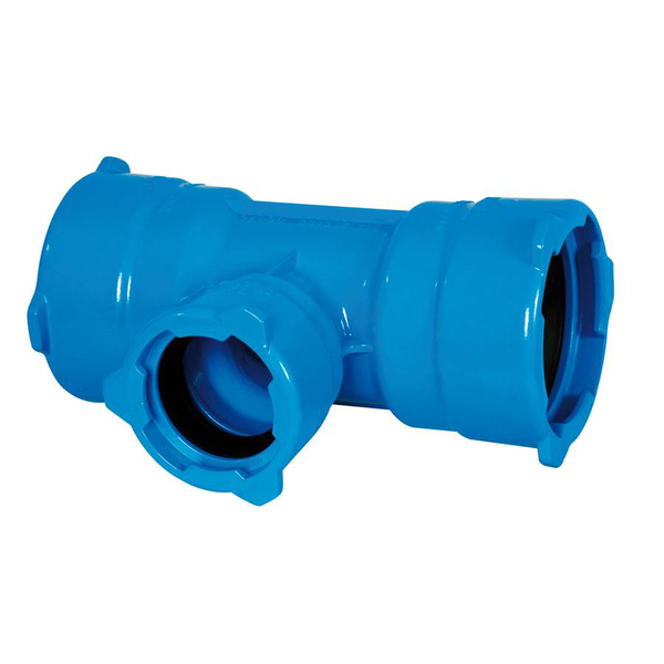 DN250/100 Baio T-rør m/2 muffer, epoxy blå