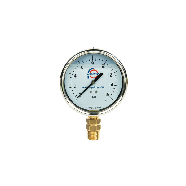 3/8-1/2 Manometer glyserin Ø100, 0-16 bar ned