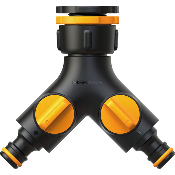 Fiskars Comfort kranadapter 2-veis, m/av-på bryter