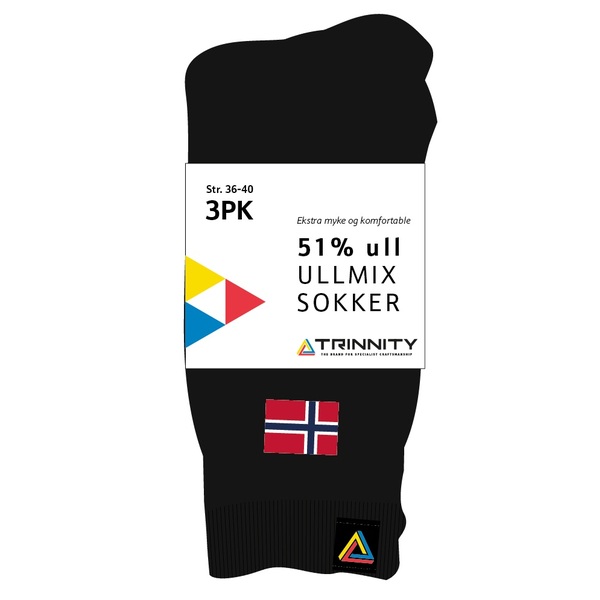 Trinnity sokker ullmix 51% 3pk, str.36-40