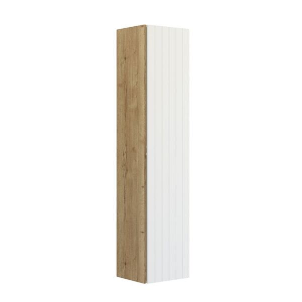 Høyskap ver. B, 1 dør m/riller venstre, 176x40x35 cm natur eik/hvit matt
