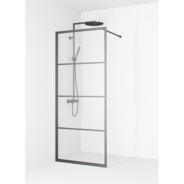Empire vegg 950 m/sprosser, gun metal/klart glass