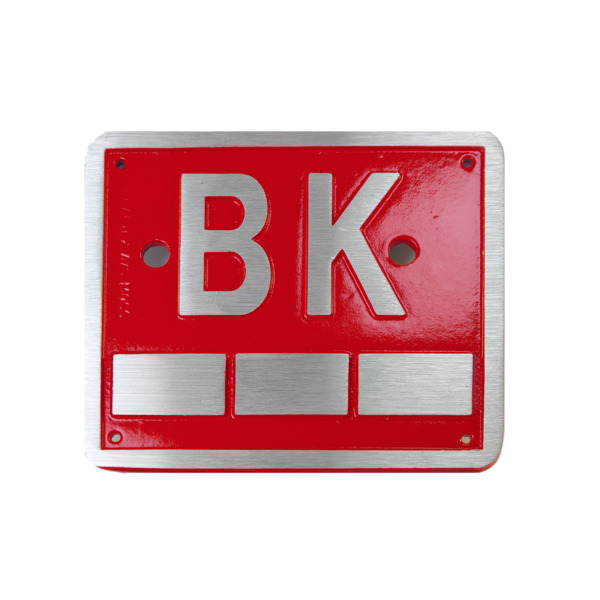 120x140 mm Brannkum skilt, rød, K-12BK, støpt aluminium