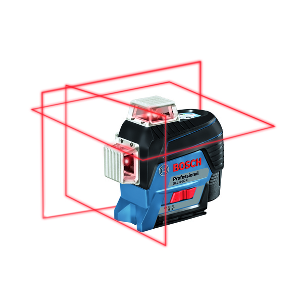 Bosch linjelaser rød GLL 3-80 C, m/batteri og  12V lader i L-Boxx