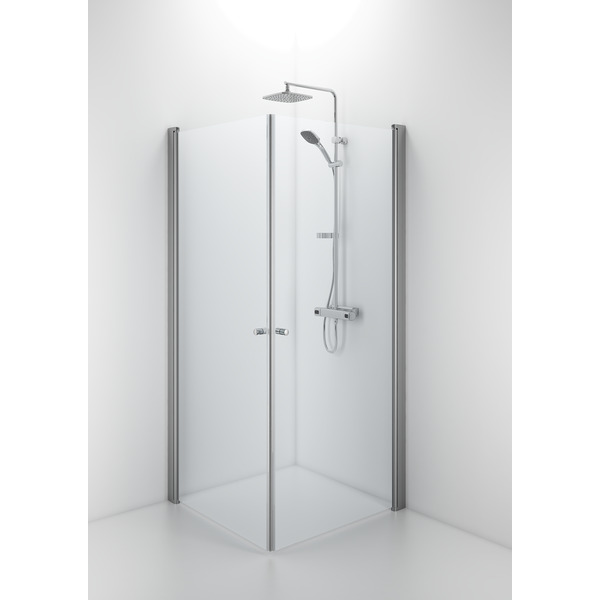 Showerama 10-02 dusjhjørne rett 90 x 90 cm, børstet, klart glass