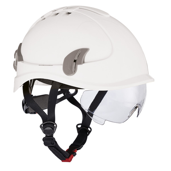 Alpinworker vernehjelm ventilasjonshull, hvit m/brille 6-punktsoppheng