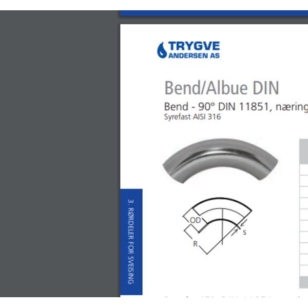 DN15 19x1,5 bend 90° DIN 11851, utvendig slipt syrefast AISI 316