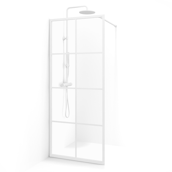 Empire vegg 95 m/sprosser, hvit profil/klart glass