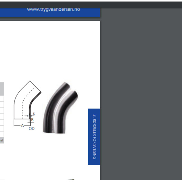 1 25x1,2 bend 45° SMS, utvendig slipt syrefast AISI 316