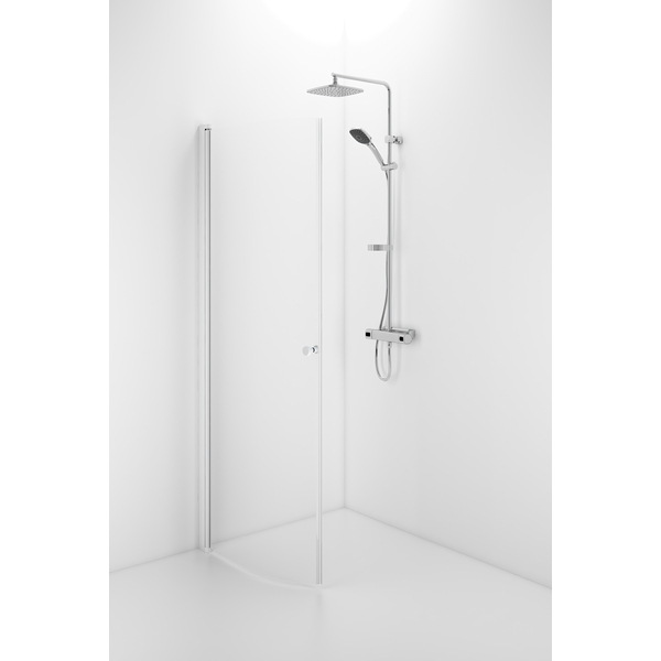 Space buet dusjdør med knott, 90x2000 mm, hvit/frostet glass