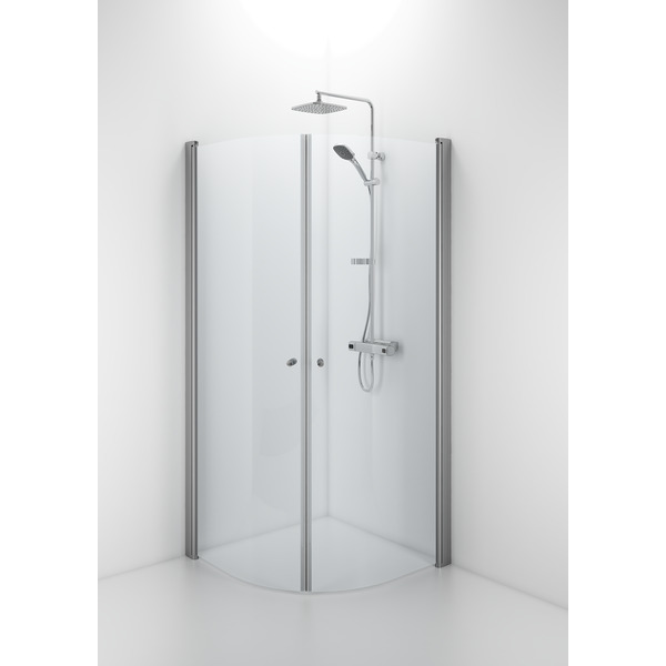Showerama 10-4 dusjhjørne buet 90 x 90 cm, børstet, klart glass