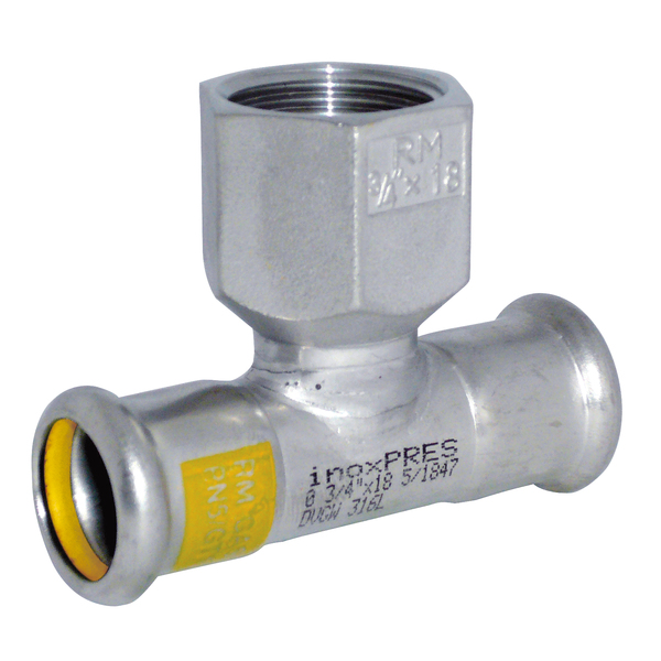 22x1/2x22 mm Inoxpres GAS  T-rør, m/innvendige gjenger i avstikker