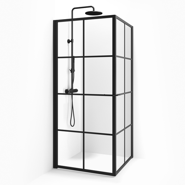 Empire rett dør 880 m/sprosser, sort profil/klart glass