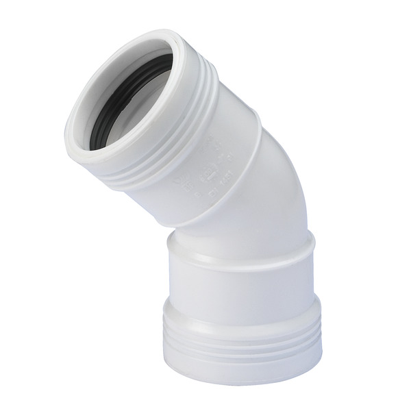50 mm Wafix Pluss bend 45° PP, hvit