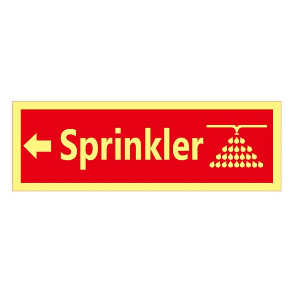 1904 Sprinklerskilt 300x100, sprinklerpil venstre