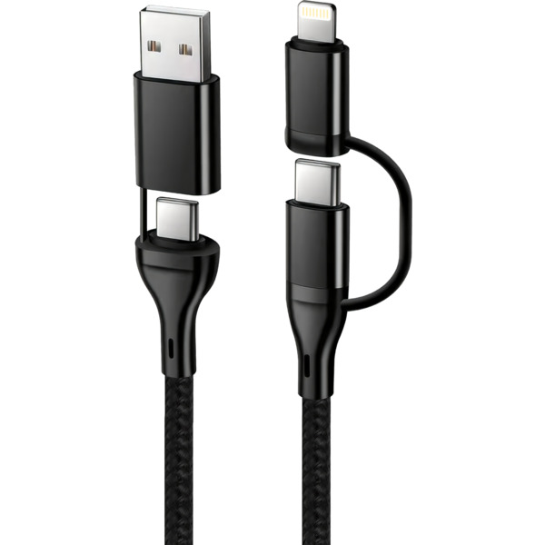 Ladekabel 4-i-1 1meter, flettet kabel