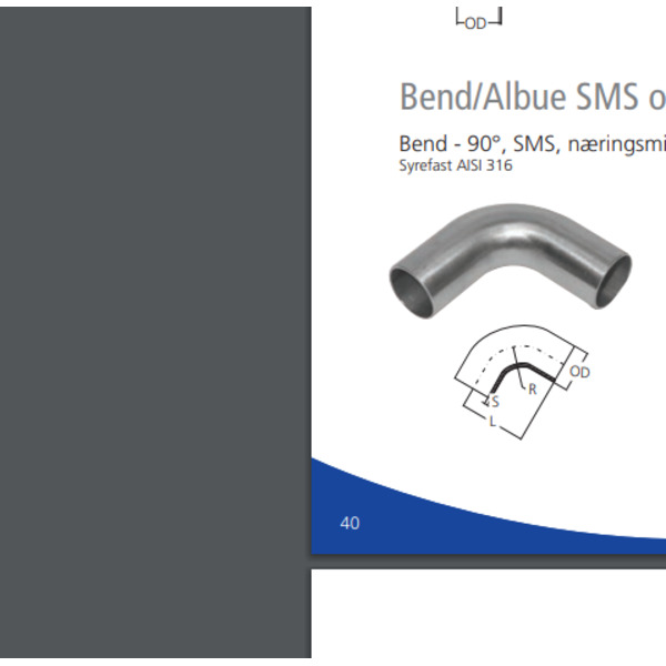 1 25x1,2 bend 90° SMS, utvendig slipt syrefast AISI 316